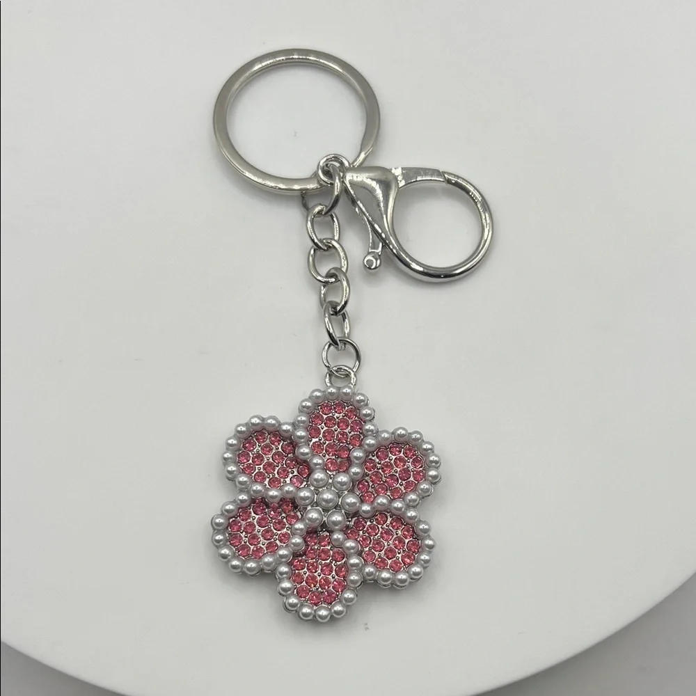 593. Silver and Pink Flower Keychain